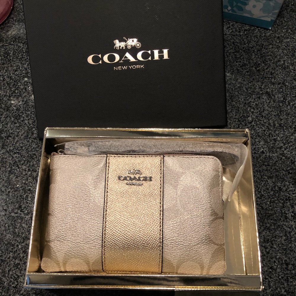 NWT Gold Coach Wristlet in Gift Box
